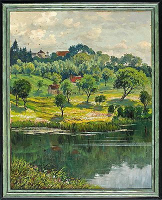 Blick vom Ufer des Starnberger Sees auf die Klosteranlage in Bernried