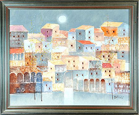 "Südländische Stadtansicht mit Vollmond"