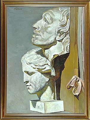 "Stillleben mit Portrait-Statuetten"