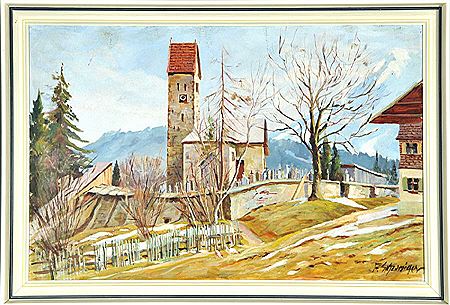 "Kirche mit Friedhof von Stein bei Immenstadt im Frühling" by Fritz Schwaiger - Auction record, sale price, and art valuation. Compare with similar artists and explore comparable artworks.