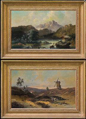 Mountain lake /Windmill landscape (a pair)