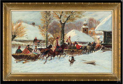 Sample artwork by Adam Setkowicz (1876 - 1945), known for landscape (with horse carriages) painting - View similar artists and auction records