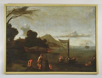 Paesaggio con imbarcazioni e pescatori