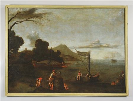 Paesaggio con imbarcazioni e pescatori