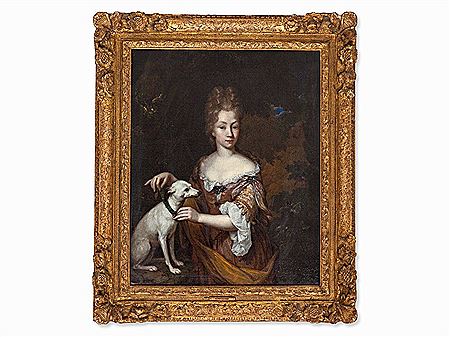 Lady with Whippet by Constantin Netscher - Auction record, sale price, and art valuation. Compare with similar artists and explore comparable artworks.