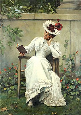 Lady with book in garden