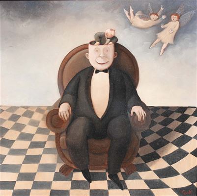 Sample artwork by Marta Czok (Born 1947), known for cartoon figurative painting, collaborations - View similar artists and auction records