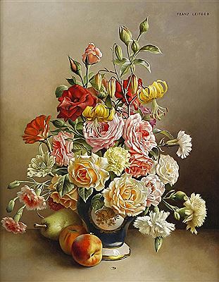 Blumenstillleben mit Rosen und Nelken.- Üppiger Strauß in detailreicher Feinmalerei by Franz Leitgeb - Auction record, sale price, and art valuation. Compare with similar artists and explore comparable artworks.