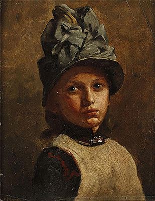 Kinderkopf.- Einfühlsames Portrait, in dem der Künstler mit gekonnter Licht- und Schattenführung die kindlichen Züge einfängt