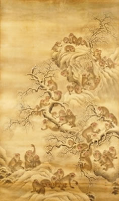 MONKEYS IN A SNOWY LANDSCAPE