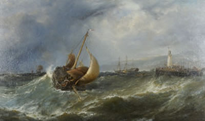 Freshening Gale, Scarboro; Fishing Boats Returning to Harbour