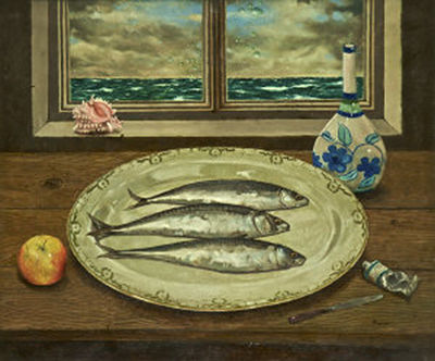 Still Life - Three Mackeral on a Plate