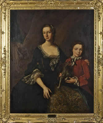 A double portrait of Eleanor King, daughter of Sir Henry King and sister of Edward 1st Earl of Kingston, with her son James Stewart (of Killymoon) holding a dog by Robert Hunter - Auction record, sale price, and art valuation. Compare with similar artists and explore comparable artworks.