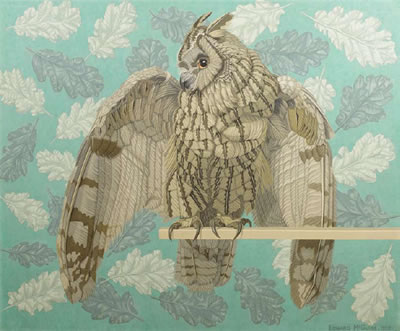 Owl with Oak Leaves by Edward McGuire - Auction record, sale price, and art valuation. Compare with similar artists and explore comparable artworks.
