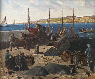 Loading the turf, a Connemara Harbour