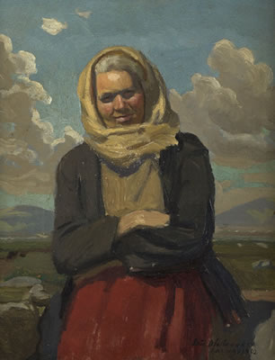 Connemara Woman with Red Skirt