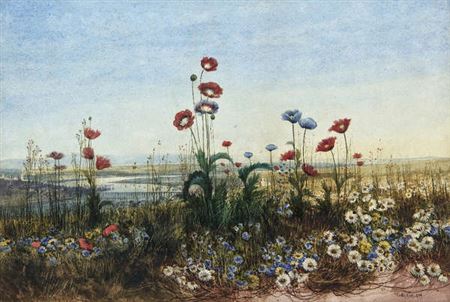A View of Derry Through a Bank of Poppies by Andrew Nicholl - Auction record, sale price, and art valuation. Compare with similar artists and explore comparable artworks.