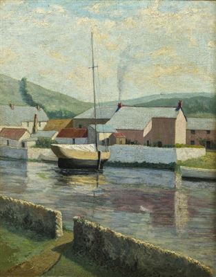 Coastal Inlet in Village with boats