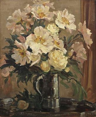 Peonies in Pewter Mug by Gabriel Hayes - Auction record, sale price, and art valuation. Compare with similar artists and explore comparable artworks.