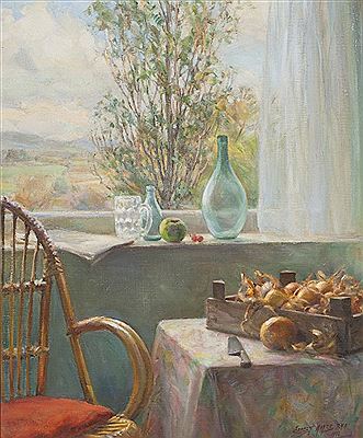 Still Life with Canework Chair and Crate of Onions