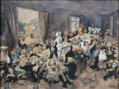 Sample artwork by Fred Pailhes (1902 - 1991), known for humorous portrait and seascape painting - View similar artists and auction records