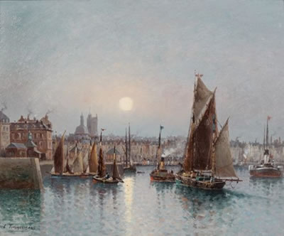 Coucher de soleil dans le port hollandais