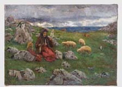 Landscape with farmer's wife, shepherdess and a flock of sheep and cows in the background by Hermann Morres - Auction record, sale price, and art valuation. Compare with similar artists and explore comparable artworks.