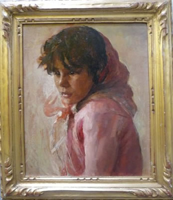 Jeune fille au foulard rose