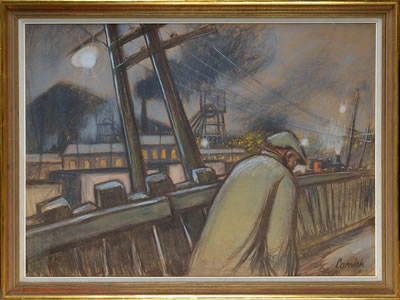 "COLLIERY AT NIGHT: PIT ROAD"