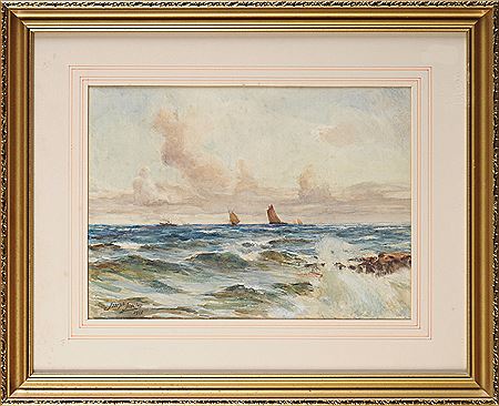FISHING BOATS AND A STEAM COASTER OFFSHORE