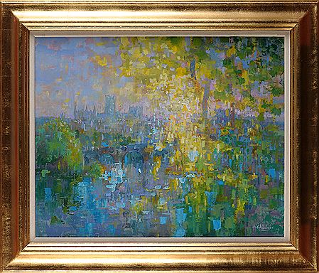 AN IMPRESSIONISTIC LANDSCAPE WITH DURHAM CATHEDRAL IN THE DISTANCE