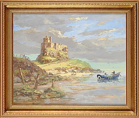 "A FISHING COBLE NEAR LINDISFARNE CASTLE"