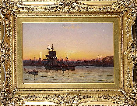 SUNSET OVER THE TYNE WITH A PADDLE TUG AND OTHER SHIPS IN THE FOREGROUND by Duncan Fraser McLea - Auction record, sale price, and art valuation. Compare with similar artists and explore comparable artworks.
