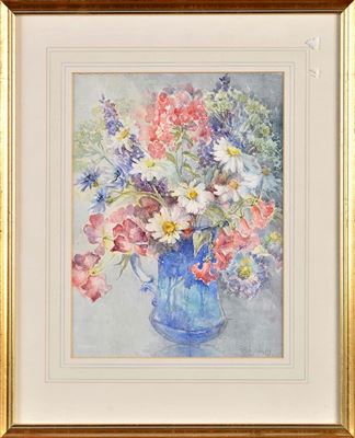 A SPRAY OF FLOWERS IN A BLUE JUG by Penny Ward - Auction record, sale price, and art valuation. Compare with similar artists and explore comparable artworks.
