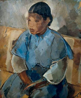Jeune femme à la robe bleue