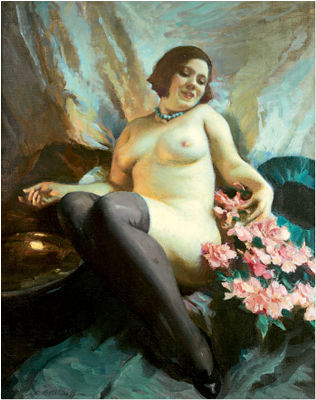 Femme au collier de perles bleues