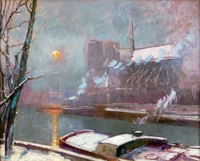 Quai de la Tournelle, au coucher du soleil en hiver