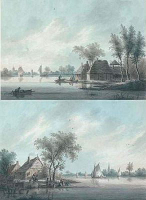 Scène de pêche fluviale en Hollande (a pair)