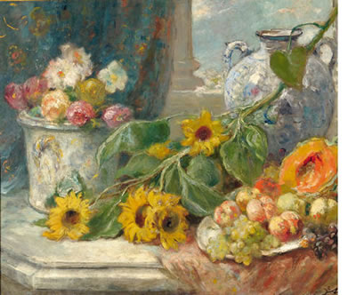 Nature morte aux fleurs et fruits d'automne