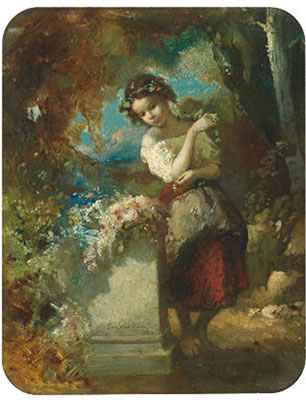 Jeune fille aux guirlandes de fleurs