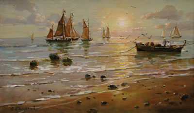 Pêcheurs au coucher de soleil by Vladimir Belsky - Auction record, sale price, and art valuation. Compare with similar artists and explore comparable artworks.