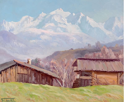 Les granges face au Mont Blanc by Florent Chade - Auction record, sale price, and art valuation. Compare with similar artists and explore comparable artworks.