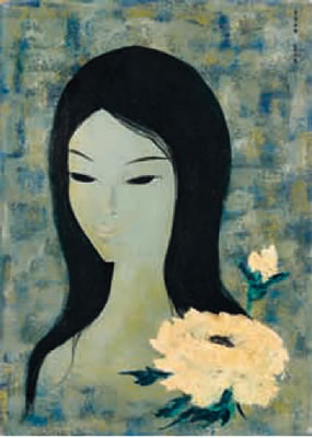 Portrait de femme à la fleur blanche