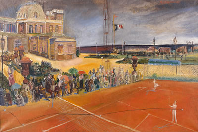 Partie de tennis sur la plage en 1927