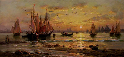 "Voilier à Venise au crépuscule"