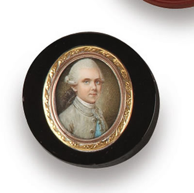 Portrait d'homme en habit gris coiffé à catogan Miniature