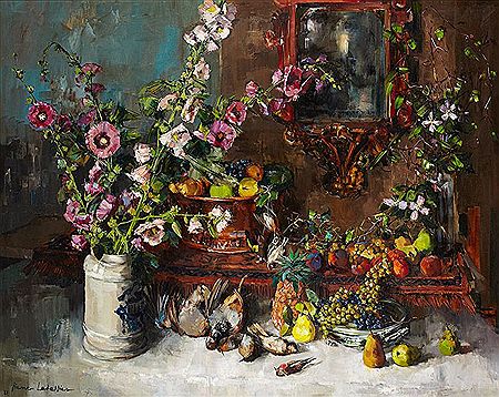 Nature morte aux roses trémières et aux poires, 81