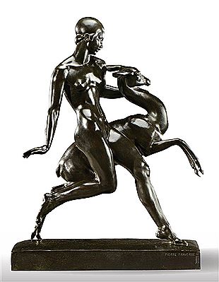 Sculpture en bronze à patine noire figurant une jeune femme courant avec une gazelle by Pierre Traverse - Auction record, sale price, and art valuation. Compare with similar artists and explore comparable artworks.