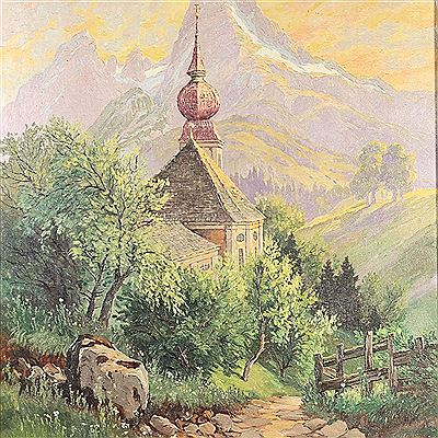 Gebirgspanorama mit Kapelle