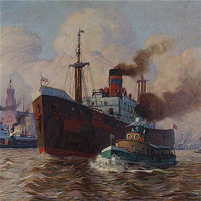 Dampfschiff verlässt Hamburger Hafen by Wilhelm Battermann - Auction record, sale price, and art valuation. Compare with similar artists and explore comparable artworks.
